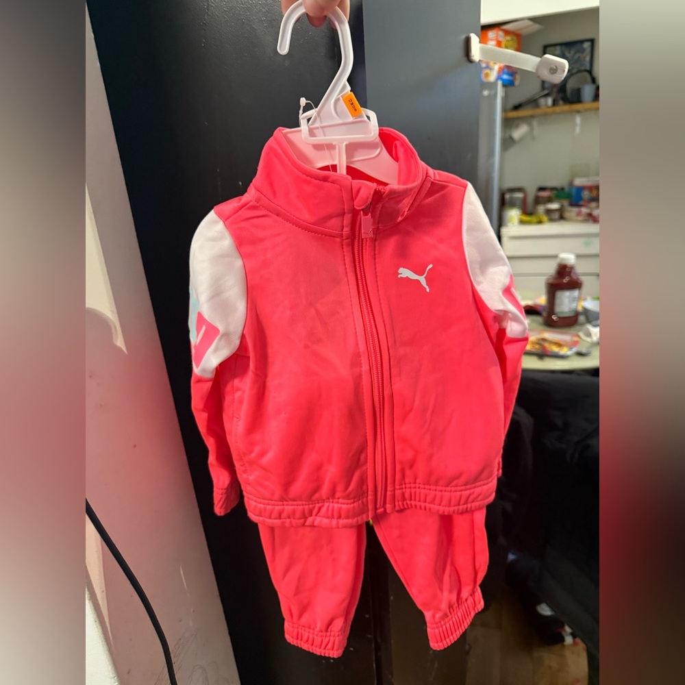 Puma Vibrant Pink and White Kids Tracksuit